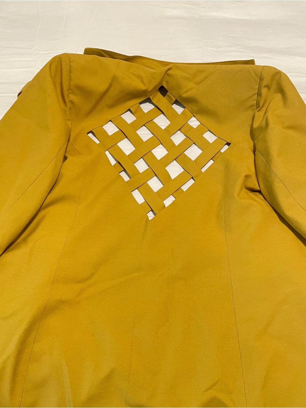Woven Back Detail Women's Blazer Jacket in Mustard